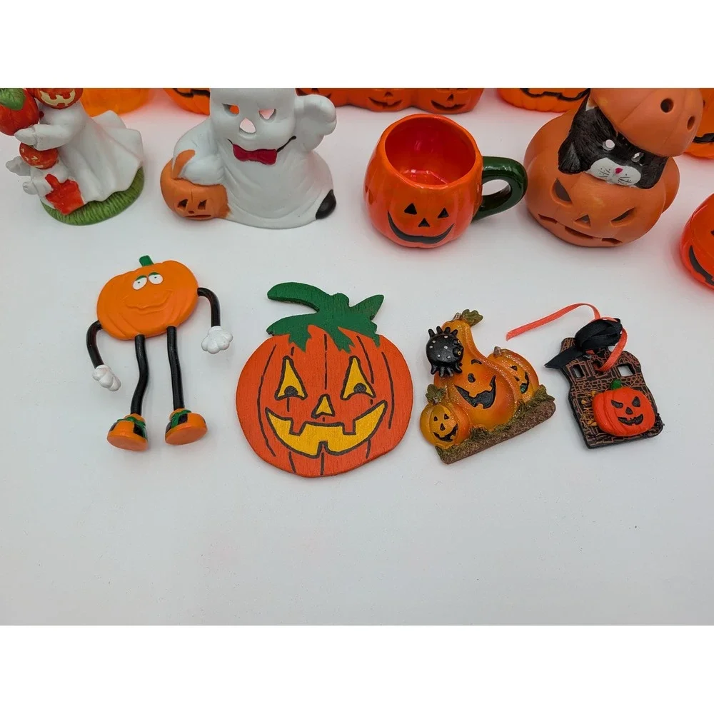 Halloween Decor Lot Orange Jack O Lantern Ghost Cat Figurines Ceramic Magnets